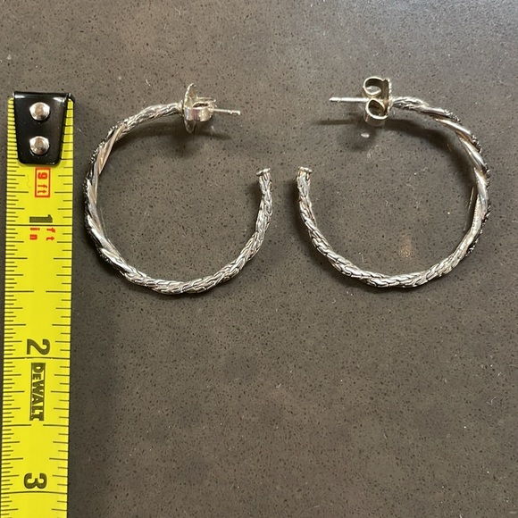 John Hardy Black Diamond and Silver Hoops - Picture 7 of 7